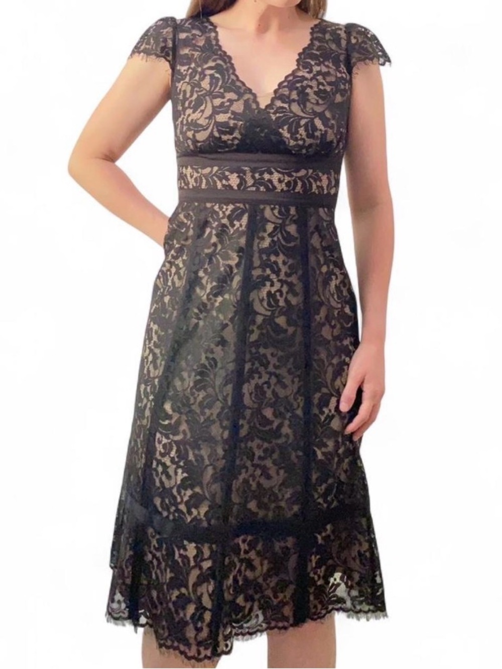 Vintage Ann Taylor Loft Black Lace Midi Dress Small